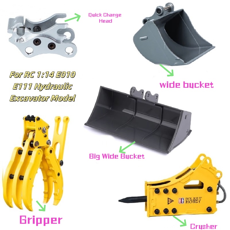 Rc Hydraulic Quick Coupler Bucket - RC Upgrade Double E Metal Big